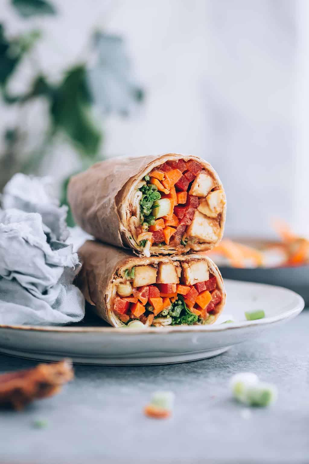 Protein + Veggie Packed Ginger Peanut Tofu Wraps