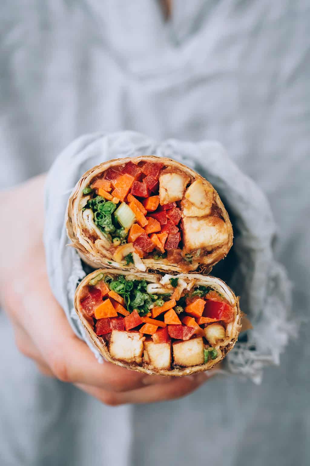 Protein + Veggie Packed Ginger Peanut Tofu Wraps