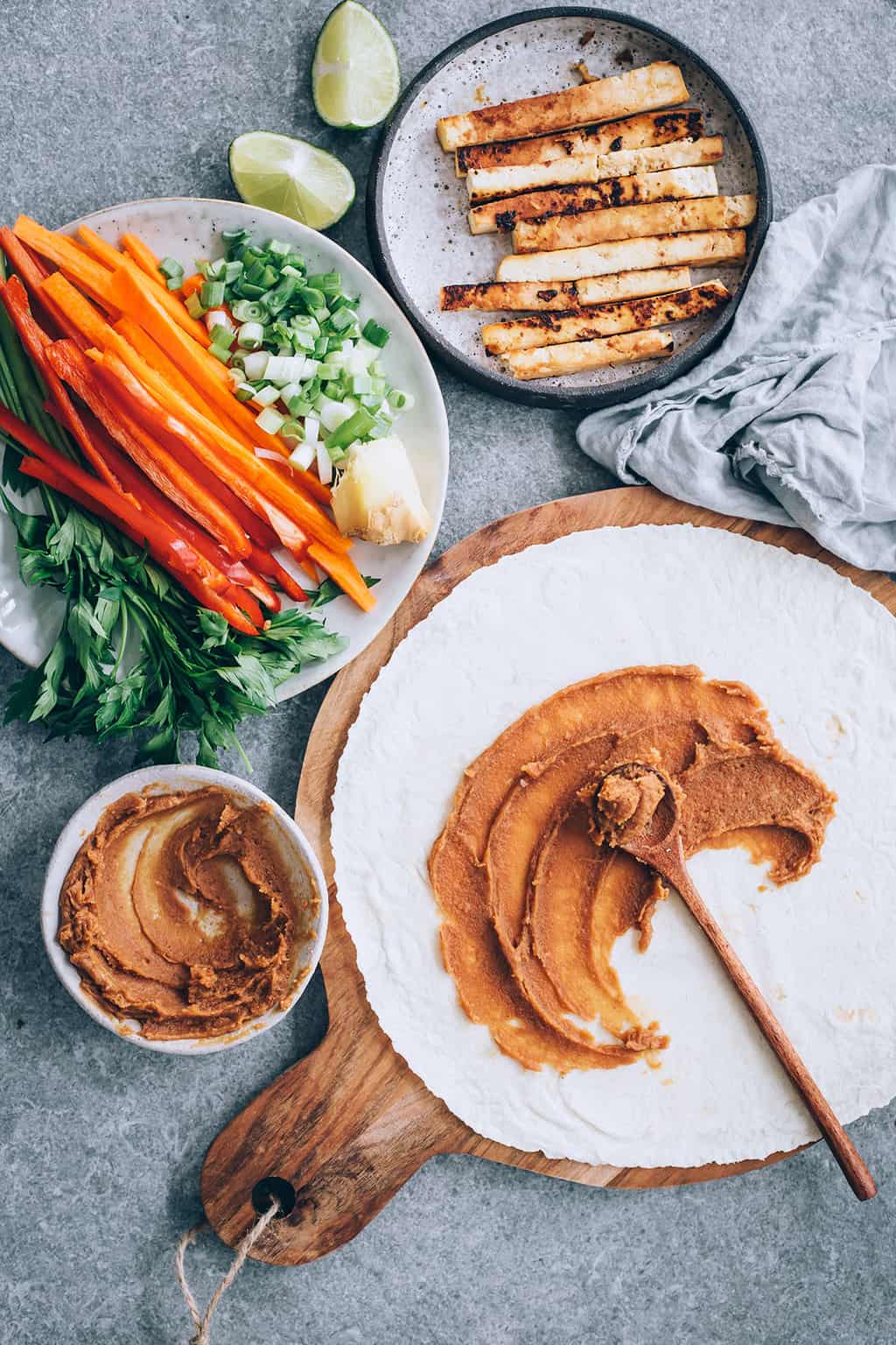 Protein + Veggie Packed Ginger Peanut Tofu Wraps