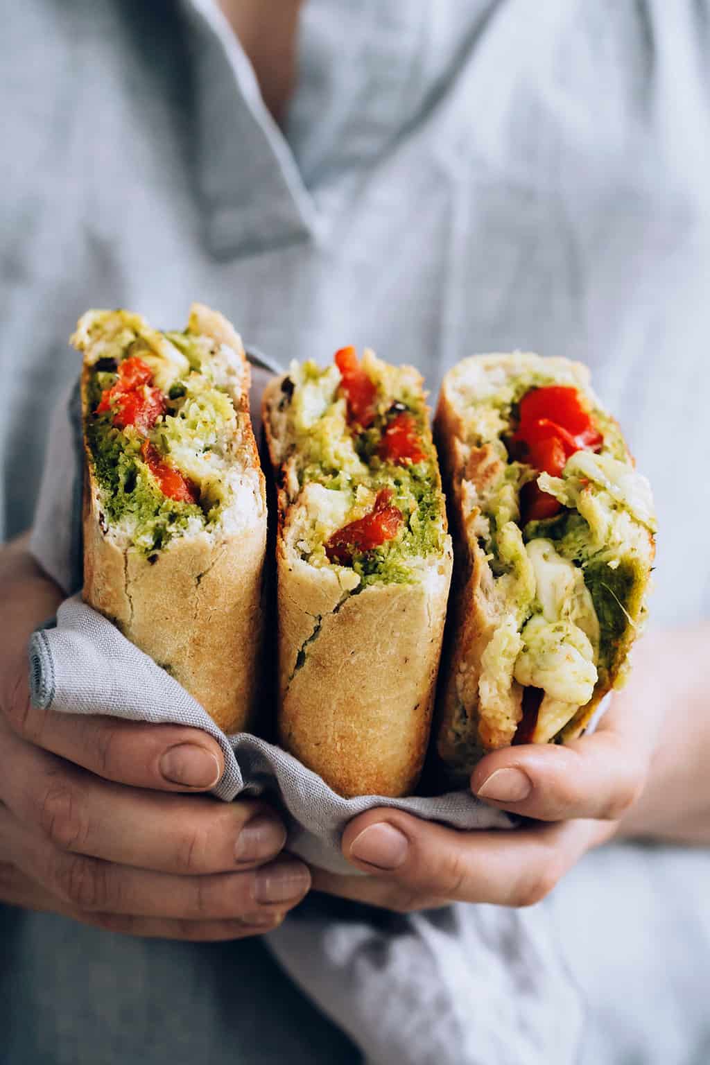 Fresh Mozzarella and Roasted Red Pepper Panini with Arugula-Walnut Pesto-image