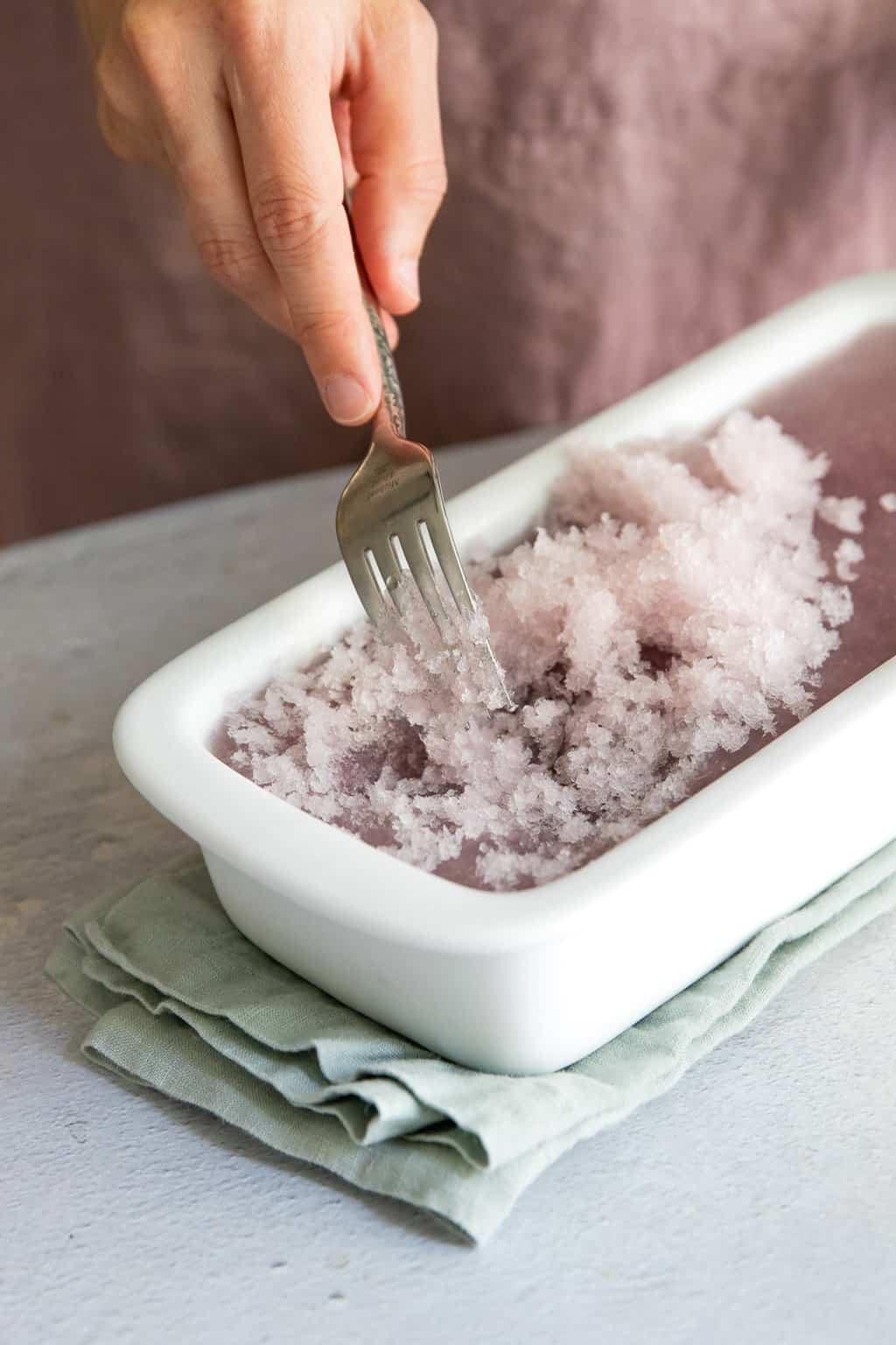 Use fork to flake lavender granita recipe