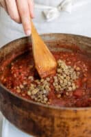 Adding lentils to marinara sauce for spaghetti squash bowls
