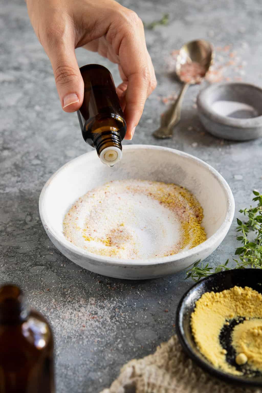 Add essential oils to mustard bath soak