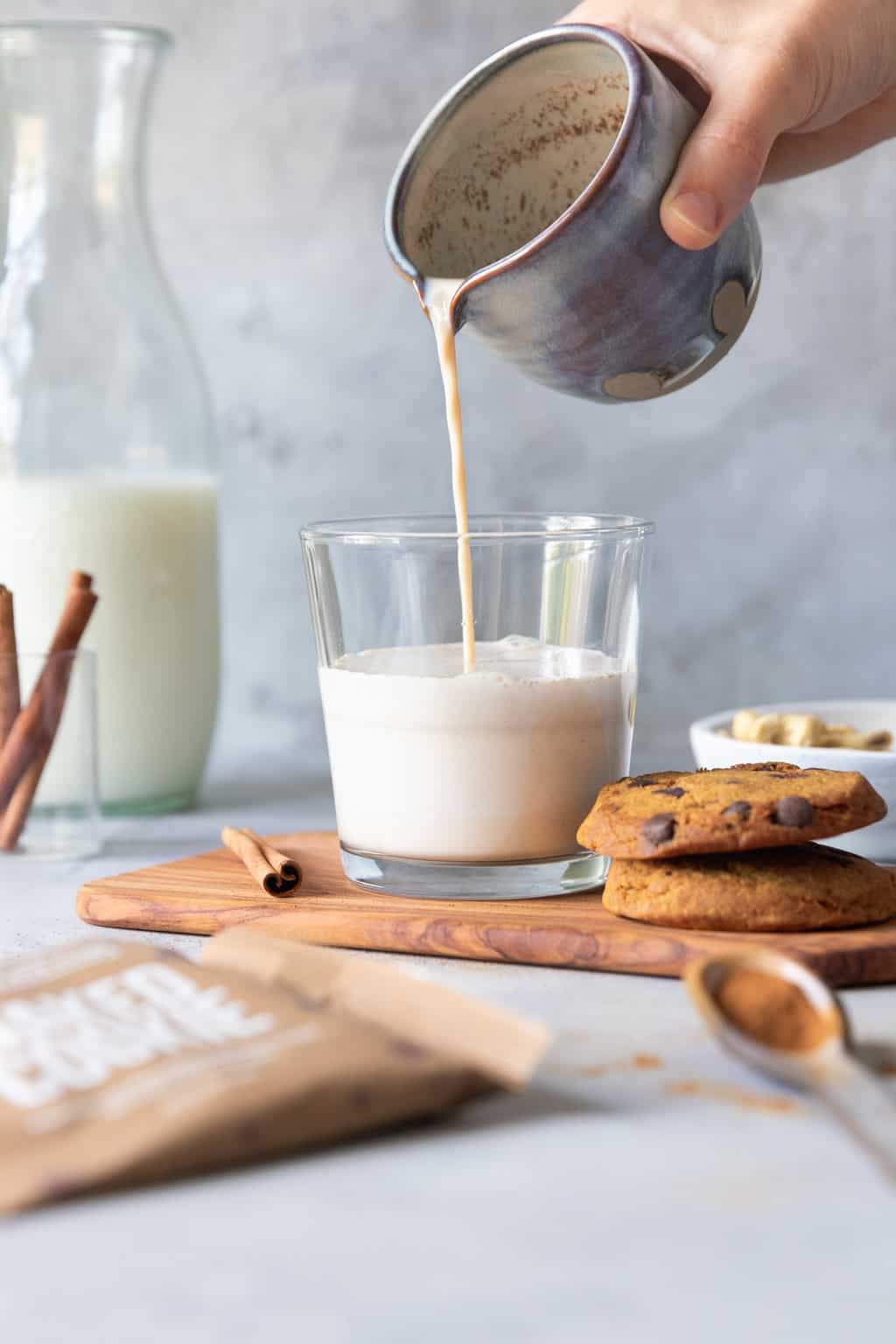 Beat afternoon craving with a protein cookie and chai milk with caffeine