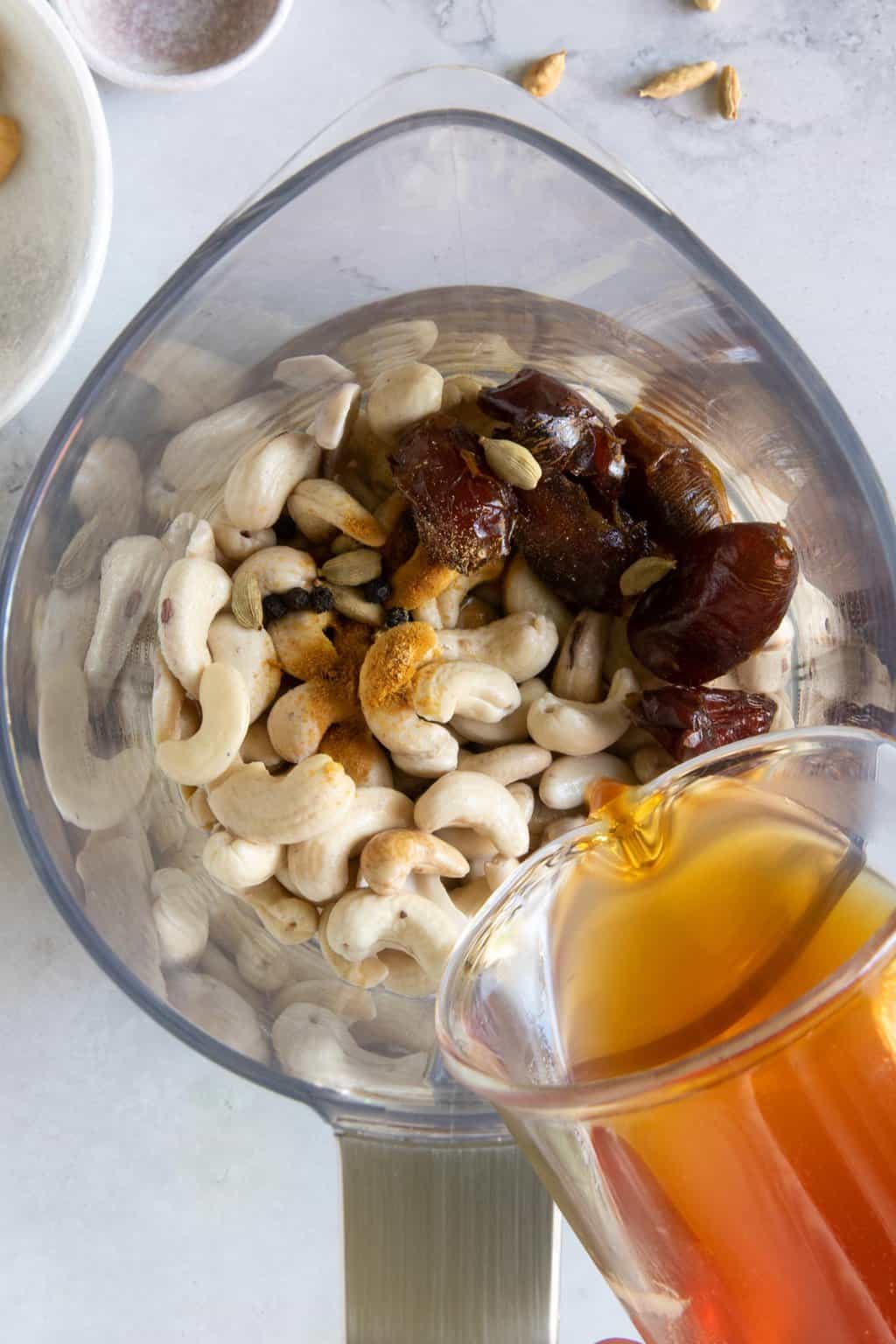 Blend cashews, black tea and spices to make chai spiced milk