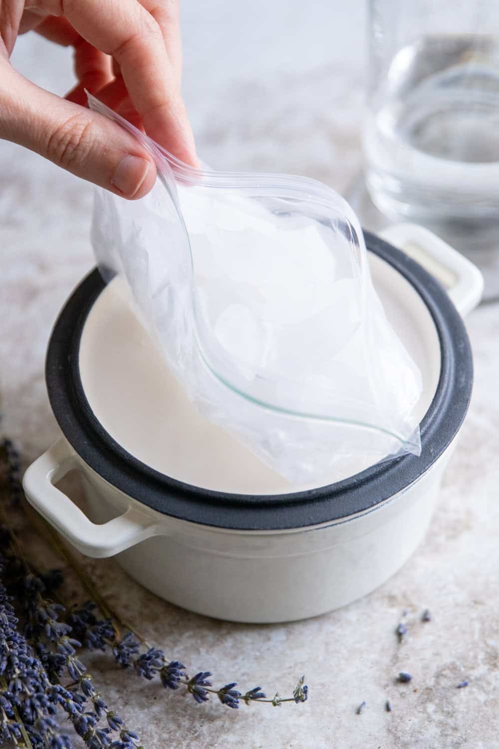 Put a bag of ice on top of the pot for homemade lavender water