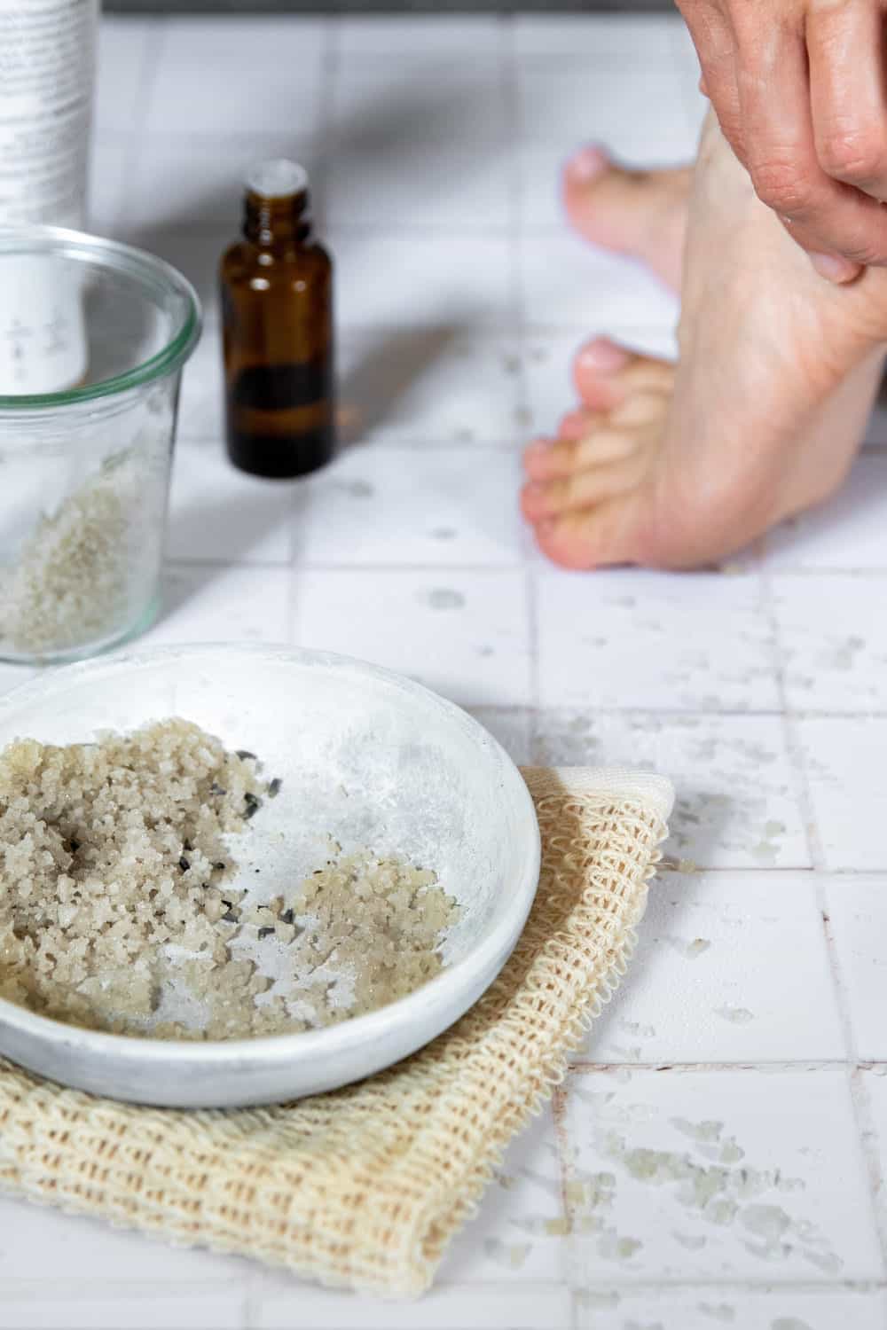Exfoliate cracked heels with a foot scrub