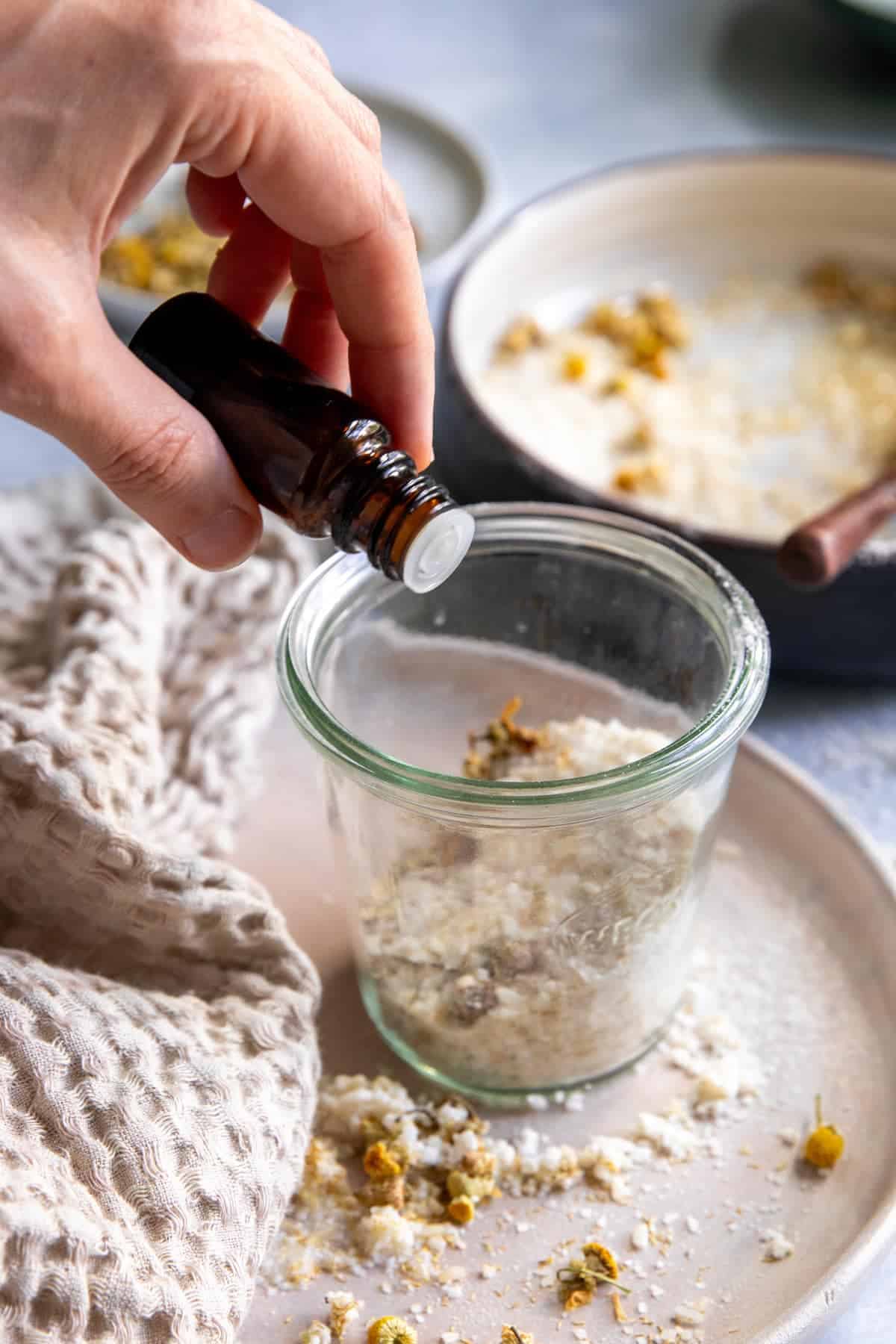 Adding essential oils to a diy rice flour scrub recipe