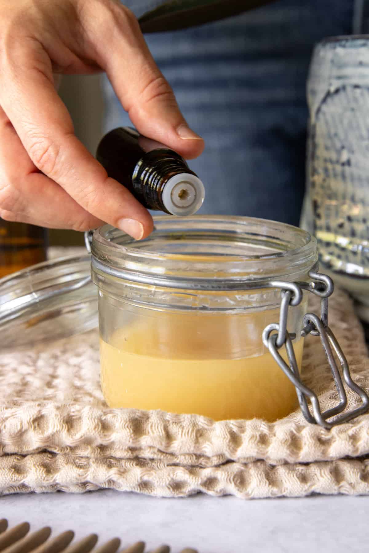 Add essential oil to fenugreek + rosemary scalp serum