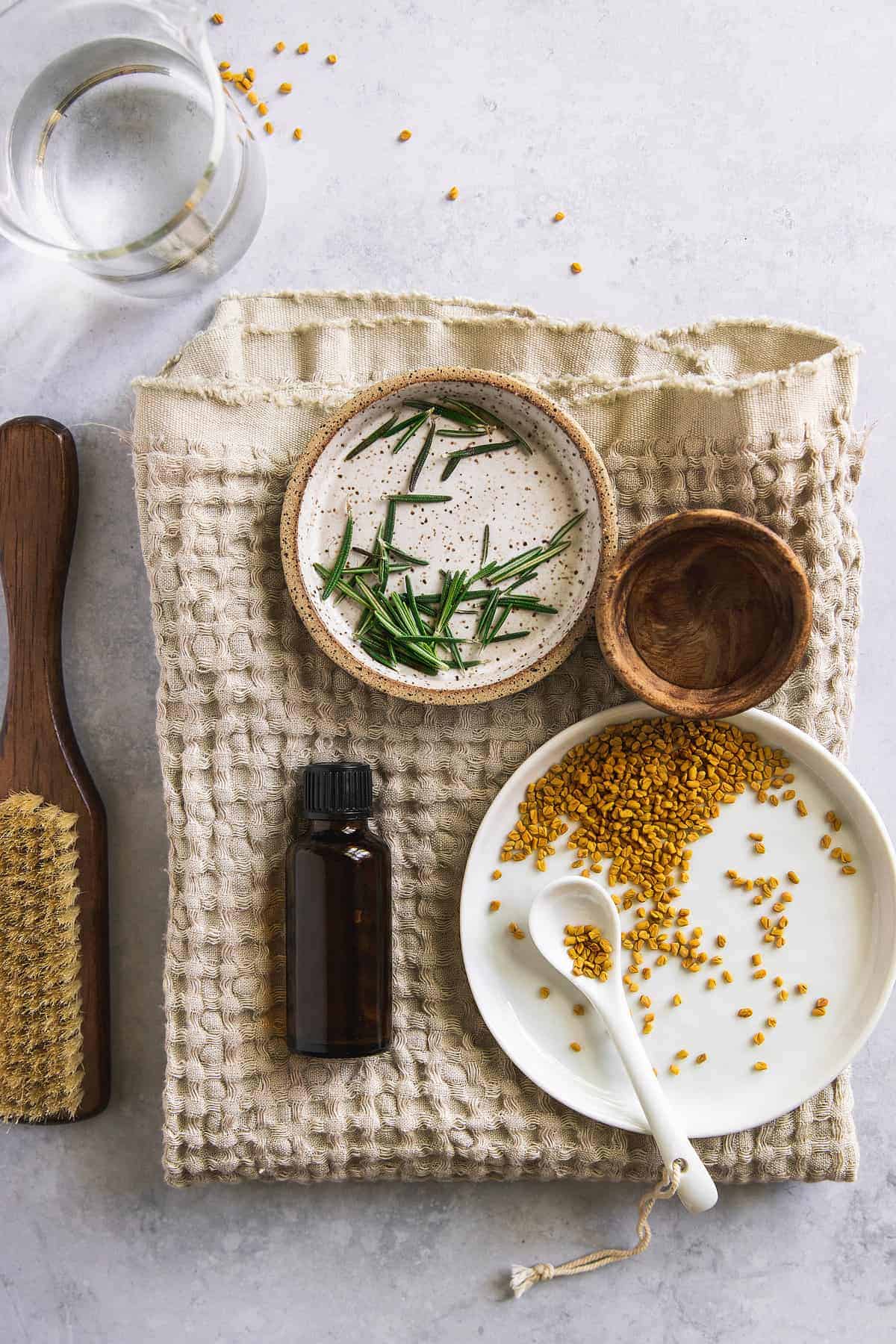 Ingredients for Hair Growth Scalp Serum with rosemary and fenugreek