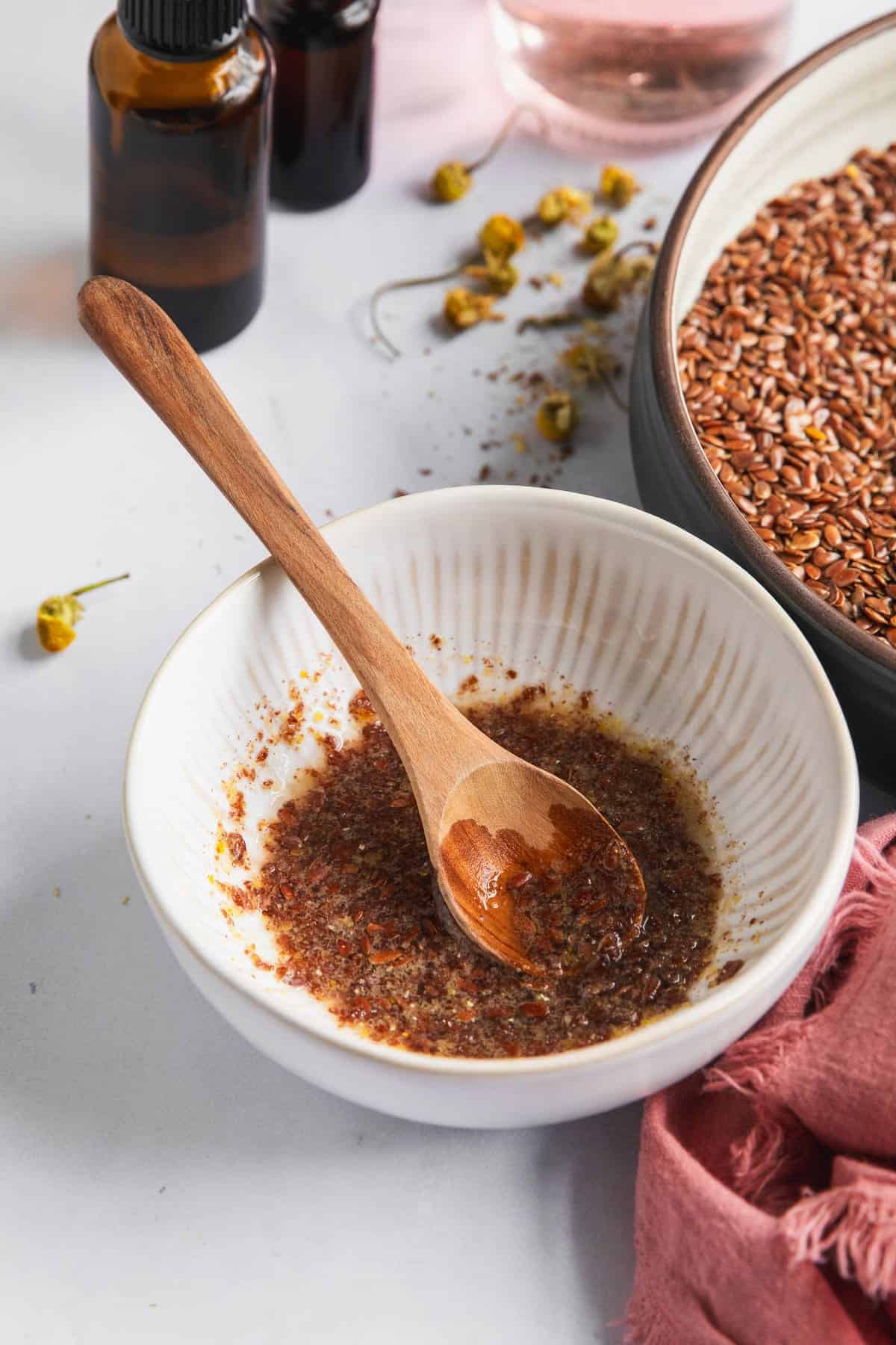 Combine flaxseed eye mask ingredients and let soak 10 min