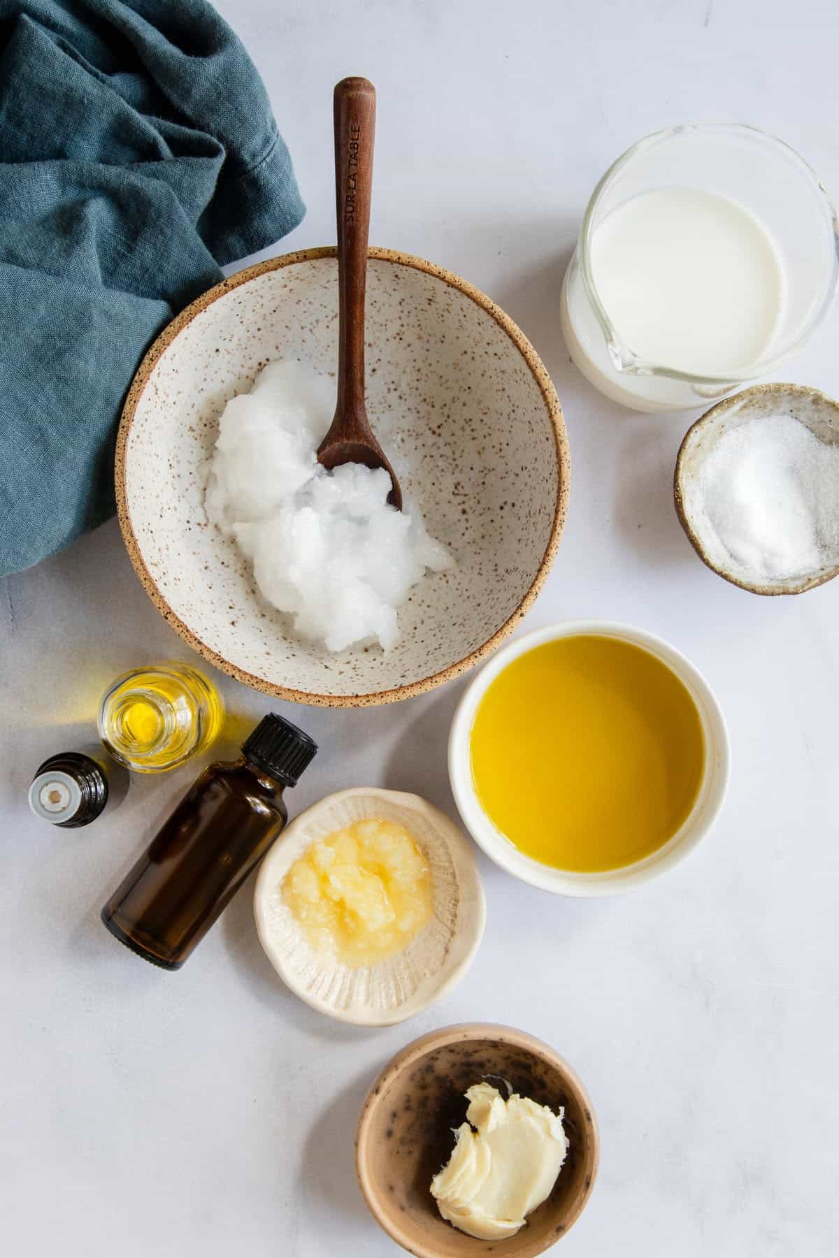 Ingredients for making homemade goat milk soap