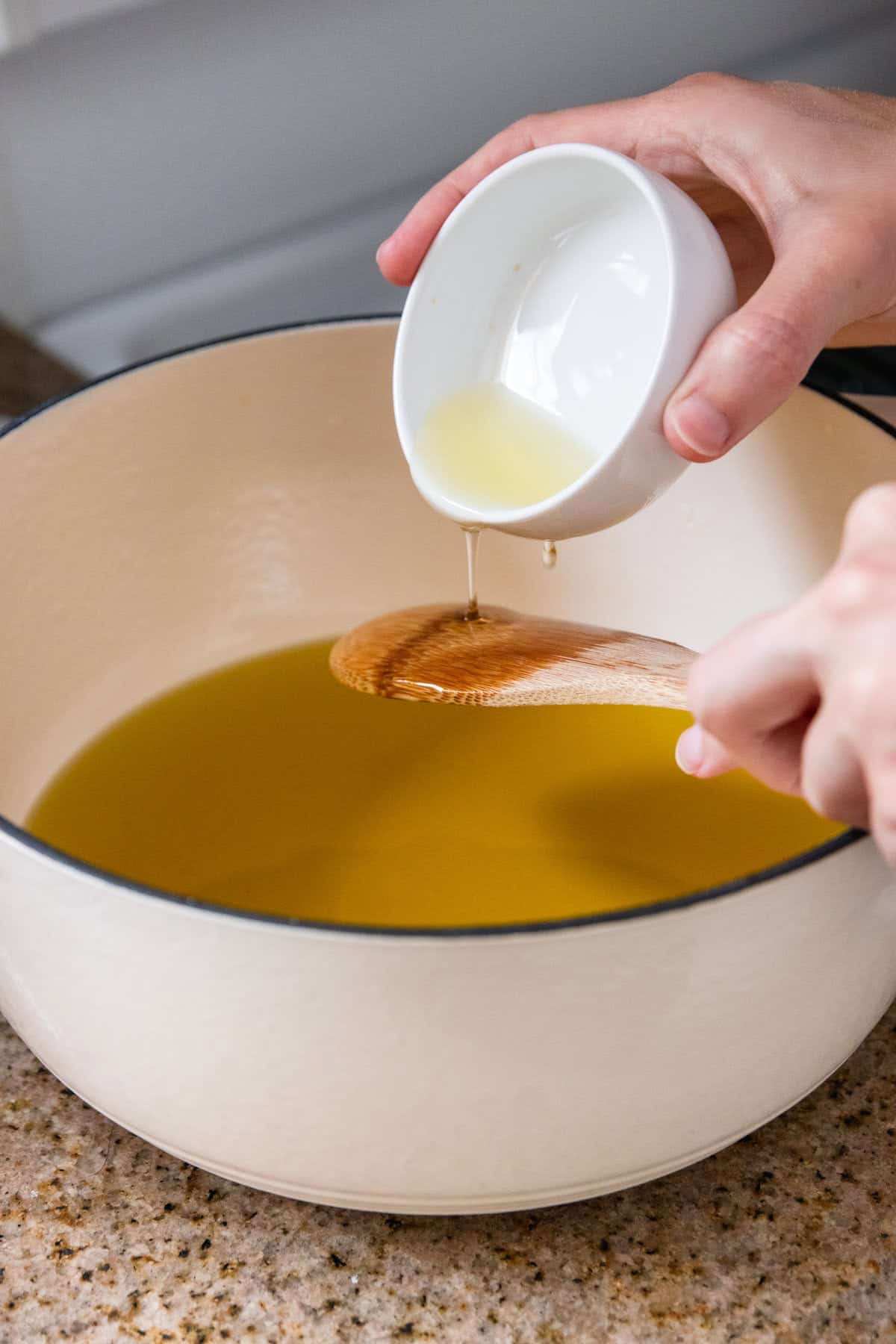 Adding liquid oils to melted shea butter and tallow