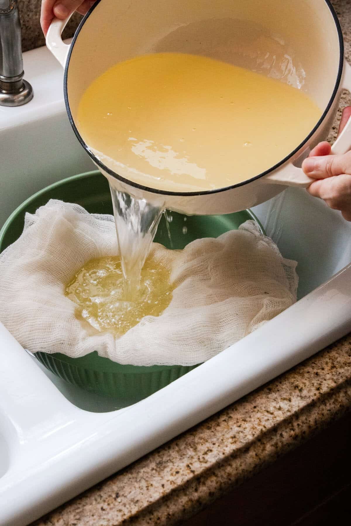 strain purified tallow with cheesecloth